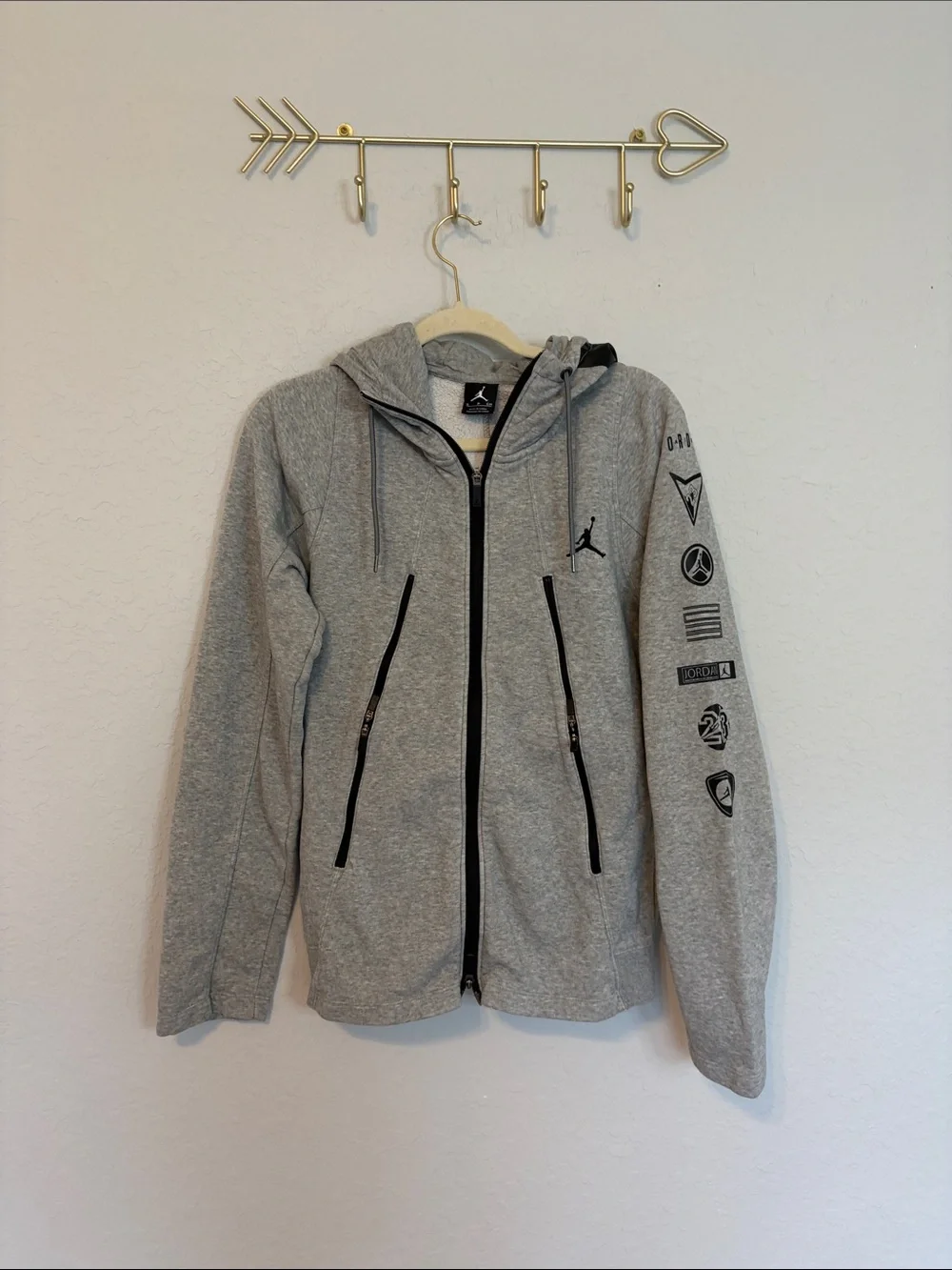 Jordan Flight Tech Full-Zip Hoodie Gray Black Logo Sleeve Size Small